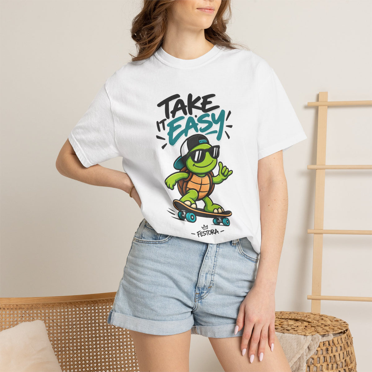 Take It Easy Skate Turtle Graphic T-Shirt | Festora Everyday