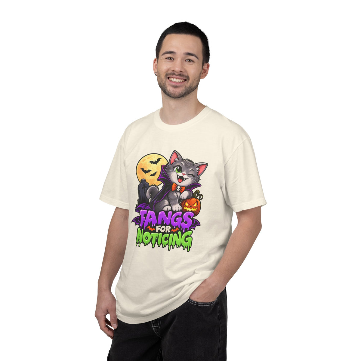 Fangs for Noticing – Cute Vampire Cat Halloween T-Shirt