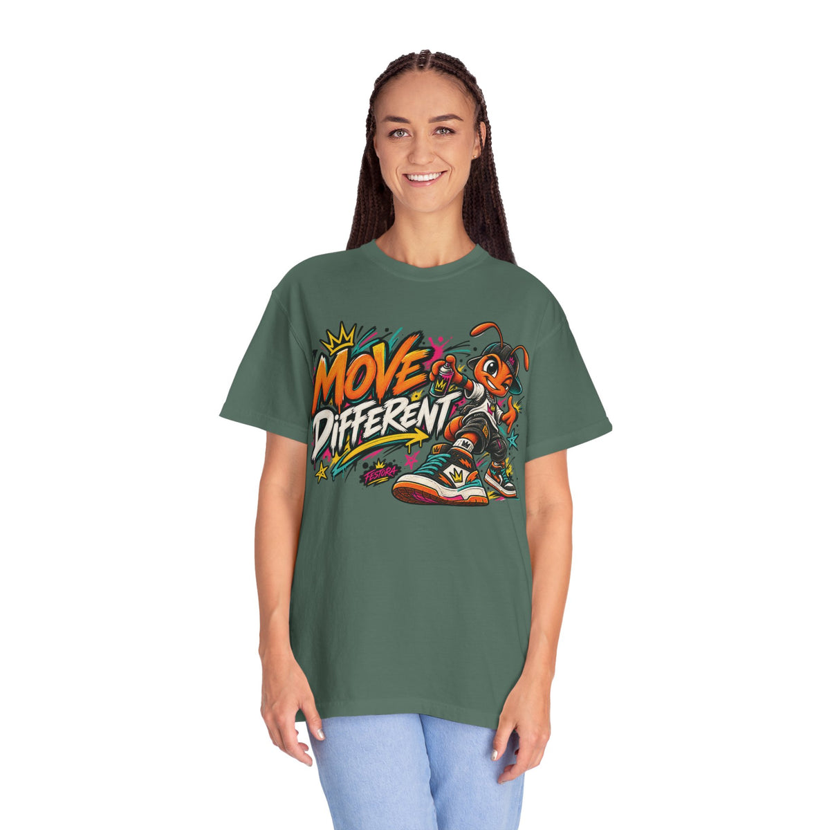Move Different Graphic T-Shirt — Streetwear Skate Ant Mascot Design