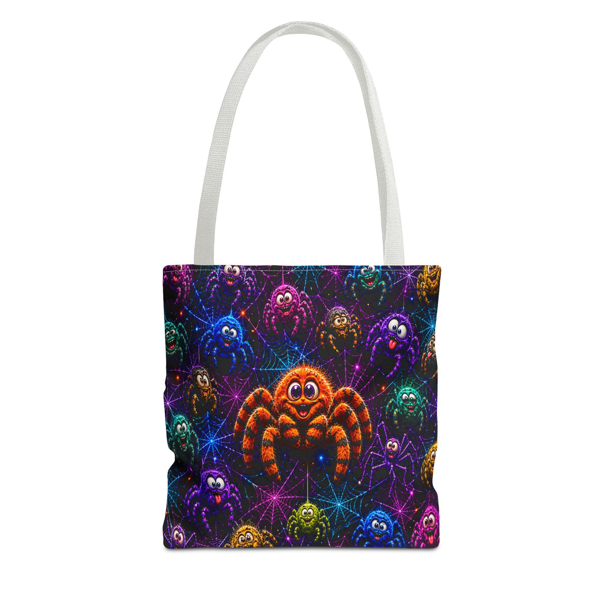 Colorful Crazy Spiders Halloween Tote Bag – Cute 3D Spider Web Pattern