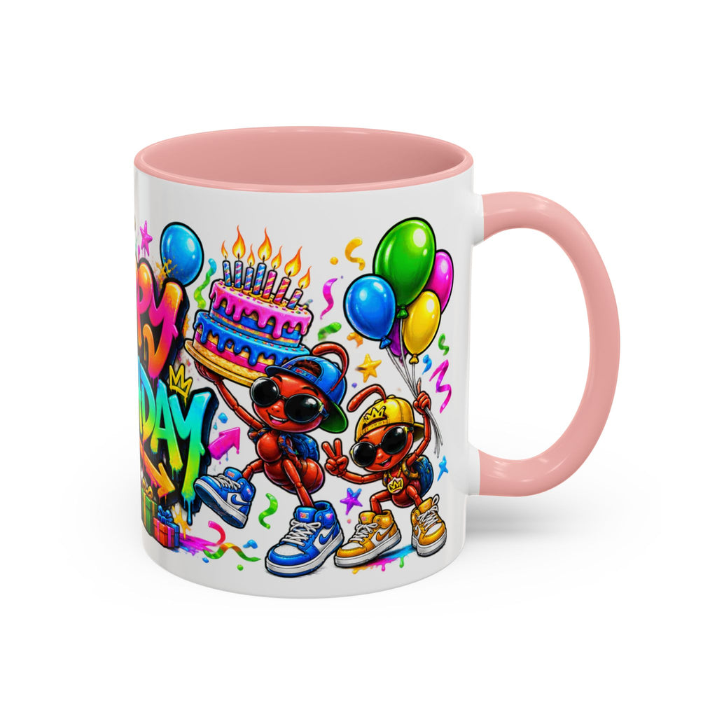 Happy Birthday Accent Coffee Mug - Colorful Graffiti Party Design (11 oz)