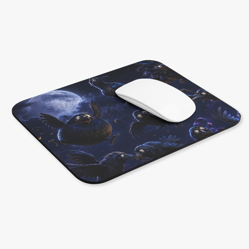 Moonlit Ravens Mouse Pad - Playful Night Sky Bird Design