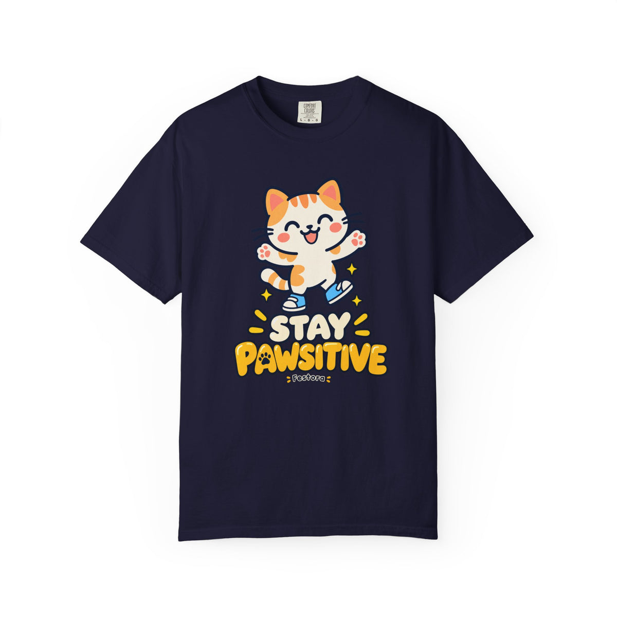 Stay Pawsitive – Cute Happy Cat Graphic T-Shirt