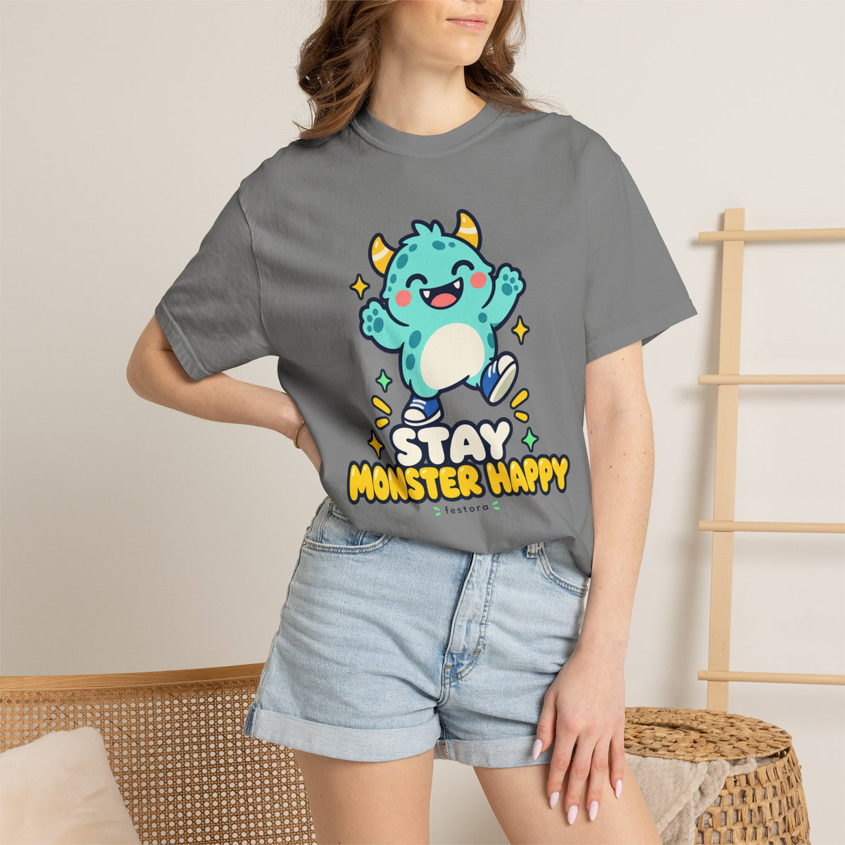 Stay Monster Happy – Cute Monster Graphic T-Shirt