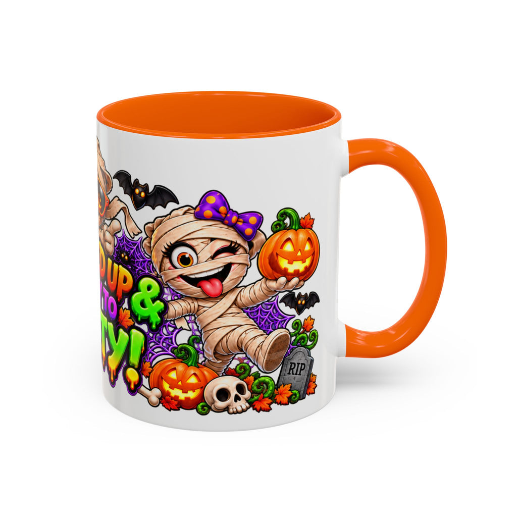 Wrapped Up & Ready to Party White Mug – Funny Mummies & Spooky Party Design