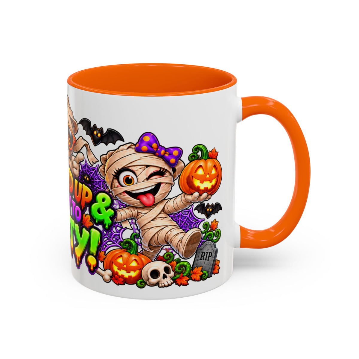 Wrapped Up & Ready to Party White Mug – Funny Mummies & Spooky Party Design