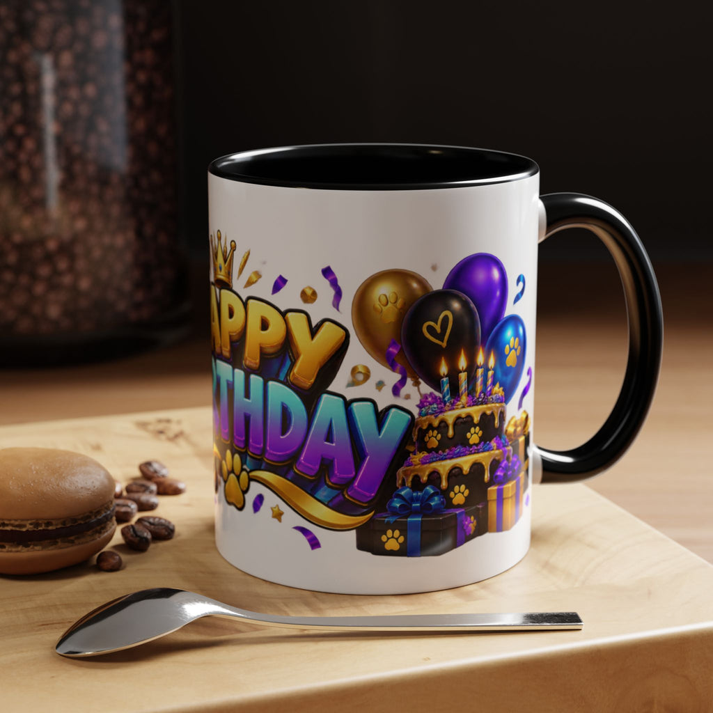 Black Panther Happy Birthday Mug – Purple Blue & Gold Birthday Gift – FestoraShop White Coffee Mug