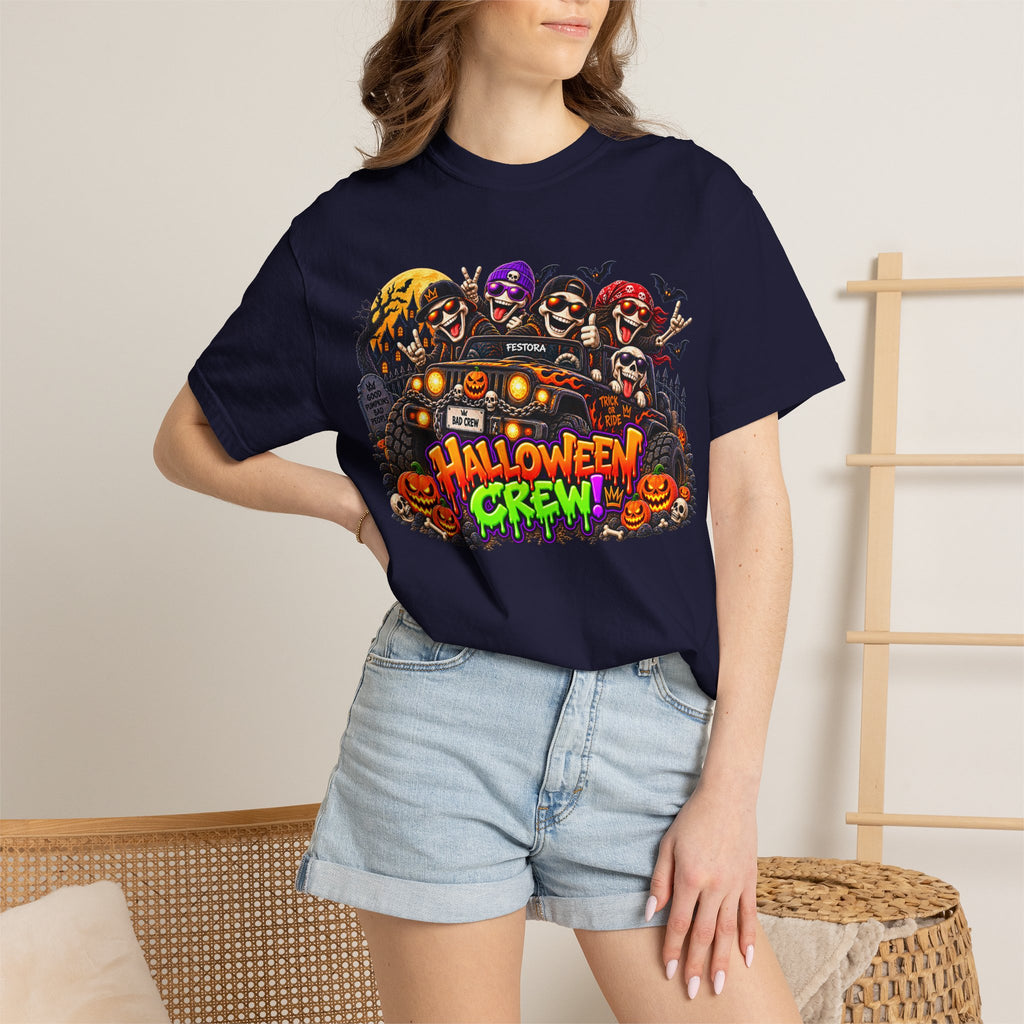 Halloween Crew T-Shirt – Skeleton Jeep Spooky Graphic Tee