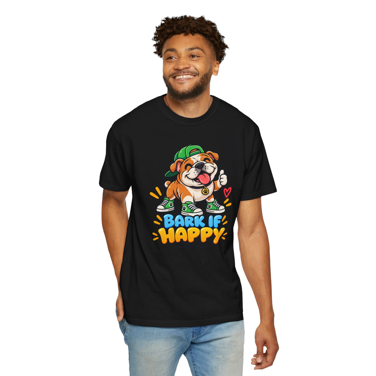 Bark If Happy – Cute Bulldog Graphic T-Shirt