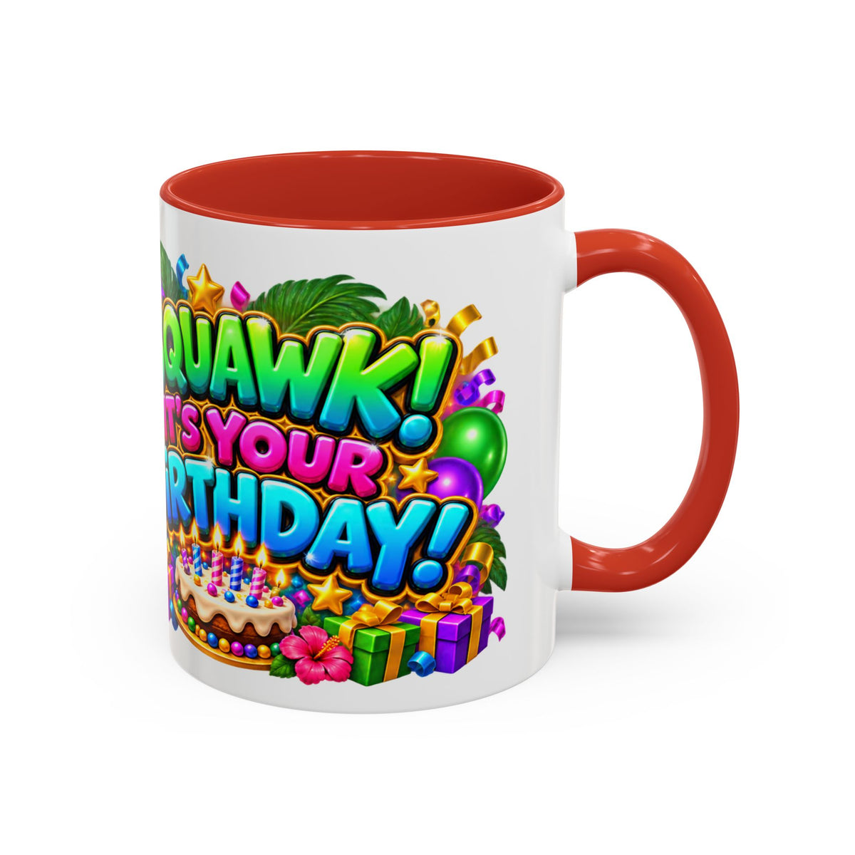 Squawk! It’s Your Birthday White Mug – Cute Parrot Birthday Cup, Colorful Tropical Party Gift