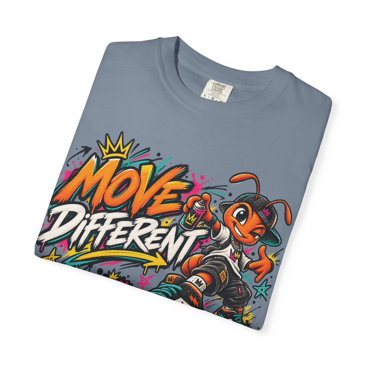 Move Different Graphic T-Shirt — Streetwear Skate Ant Mascot Design