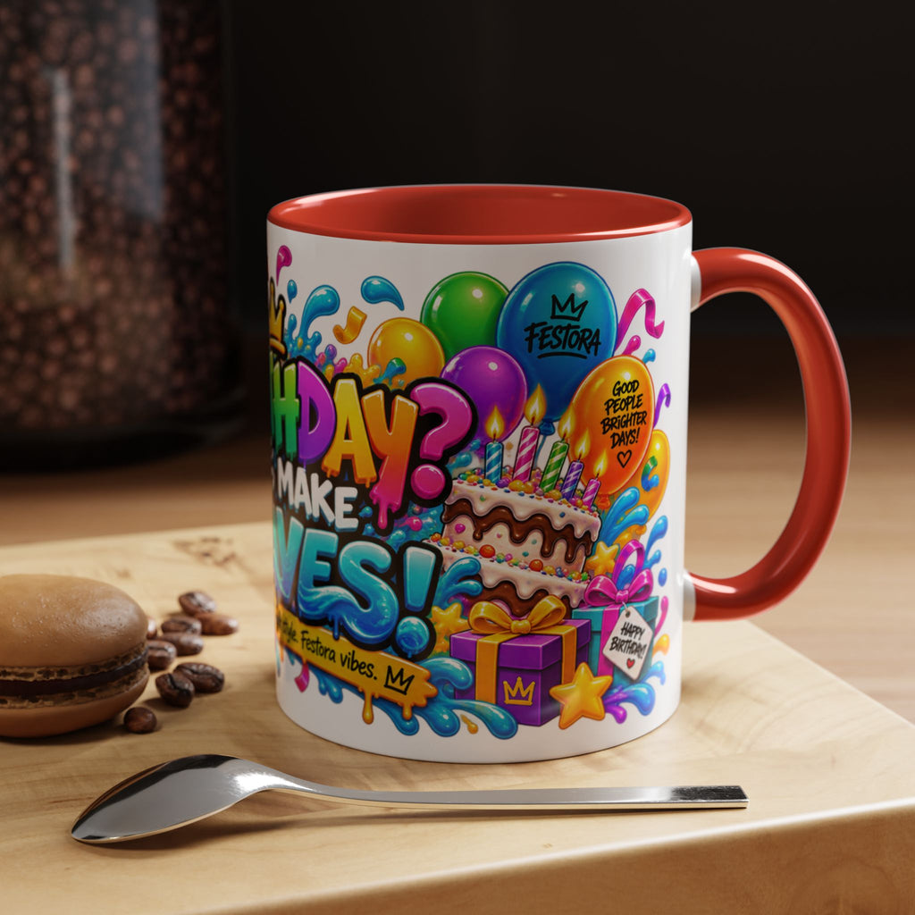 BIRTHDAY? LET’S MAKE WAVES! White Ceramic Mug – Funny Shark Birthday Coffee Cup – Original FestoraShop Design