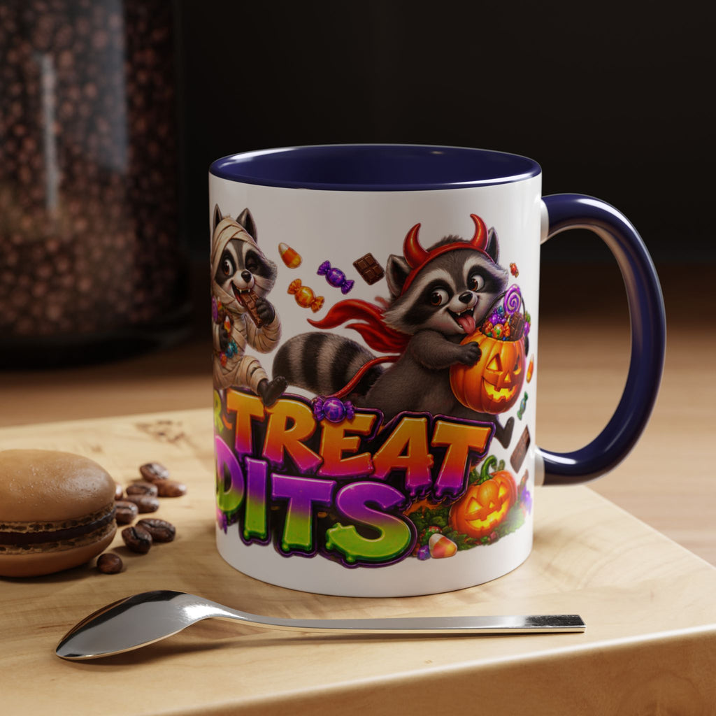 Trick or Treat Bandits Raccoons Halloween White Mug