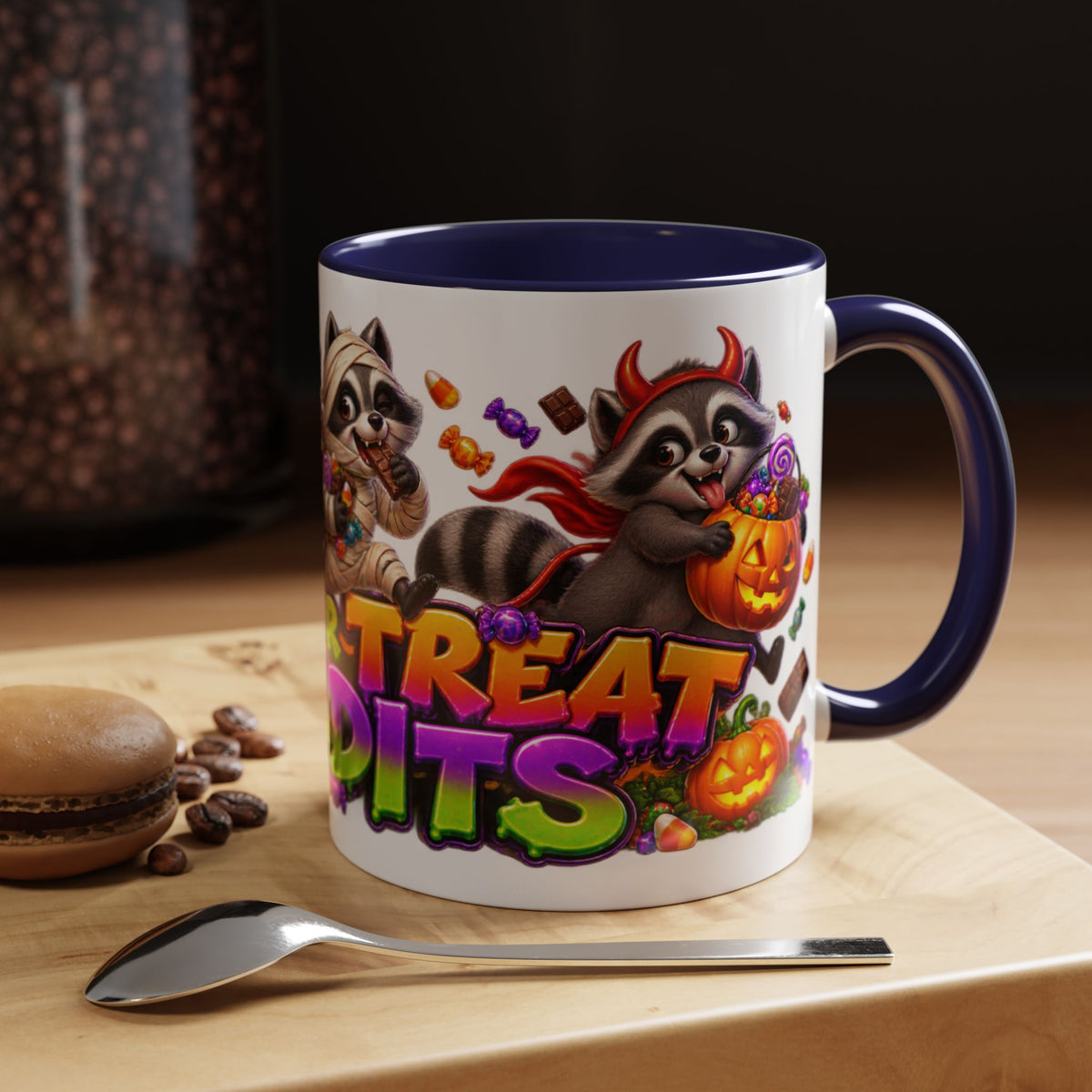 Trick or Treat Bandits Raccoons Halloween White Mug