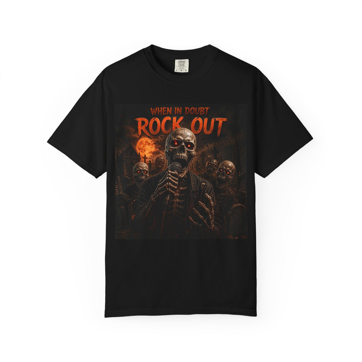 Rock Out Skeleton Halloween  Band T-Shirt — "When in Doubt Rock Out" Graphic Tee