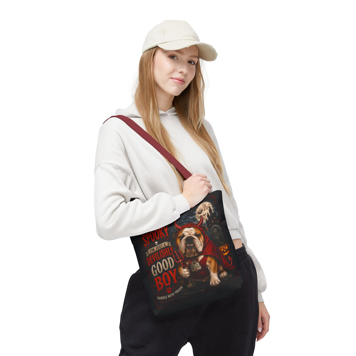 Halloween Bulldog Tote Bag — "I'm Not Spooky, I'm Just a Devilishly Good Boy"