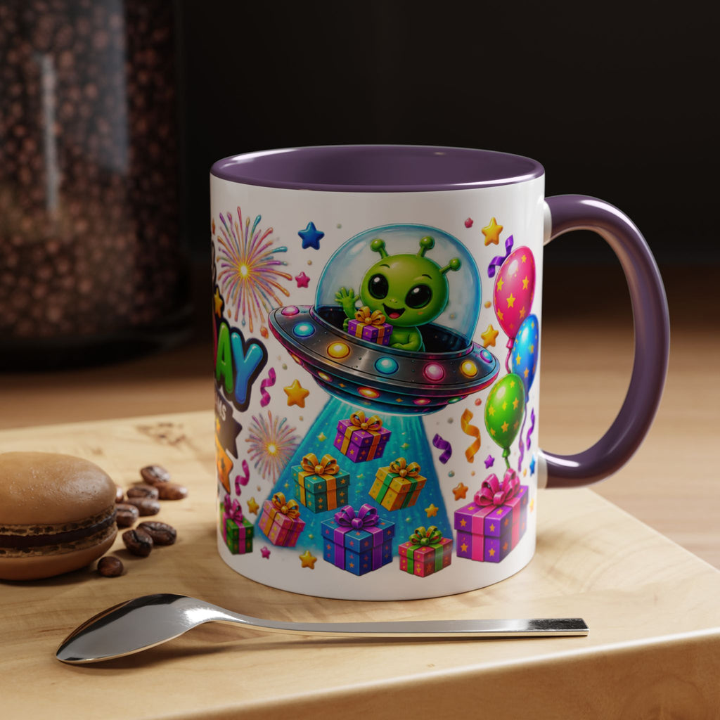 Happy Birthday Alien Coffee Mug — Colorful Galactic Birthday Wishes