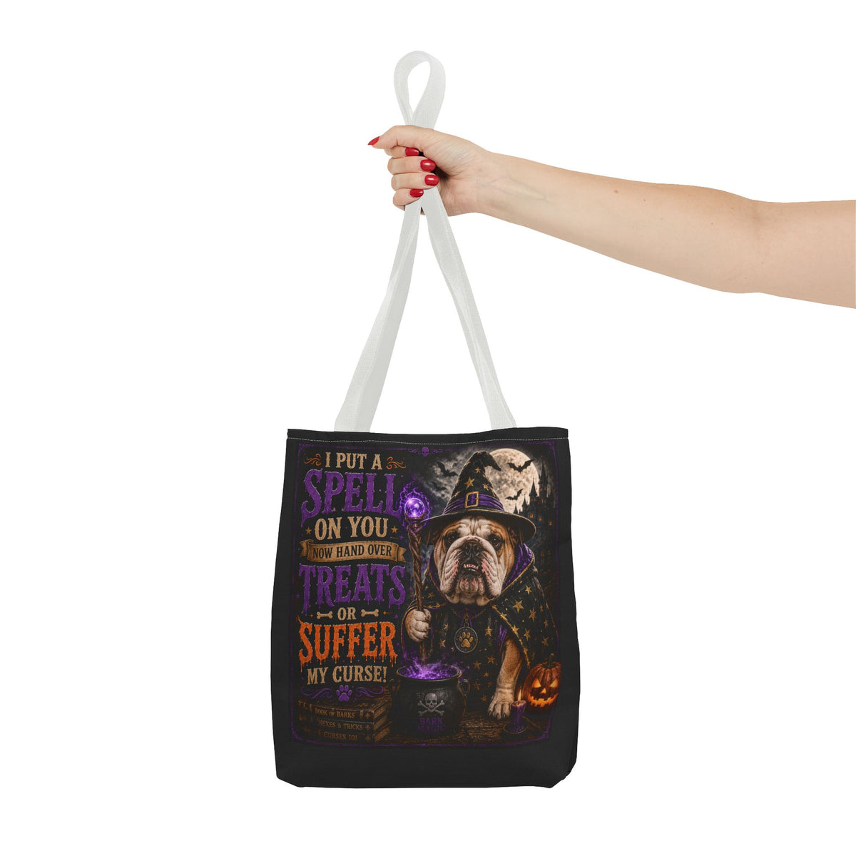 Halloween Bulldog Tote Bag - "I Put a Spell On You" Trick-or-Treat Candy Bag