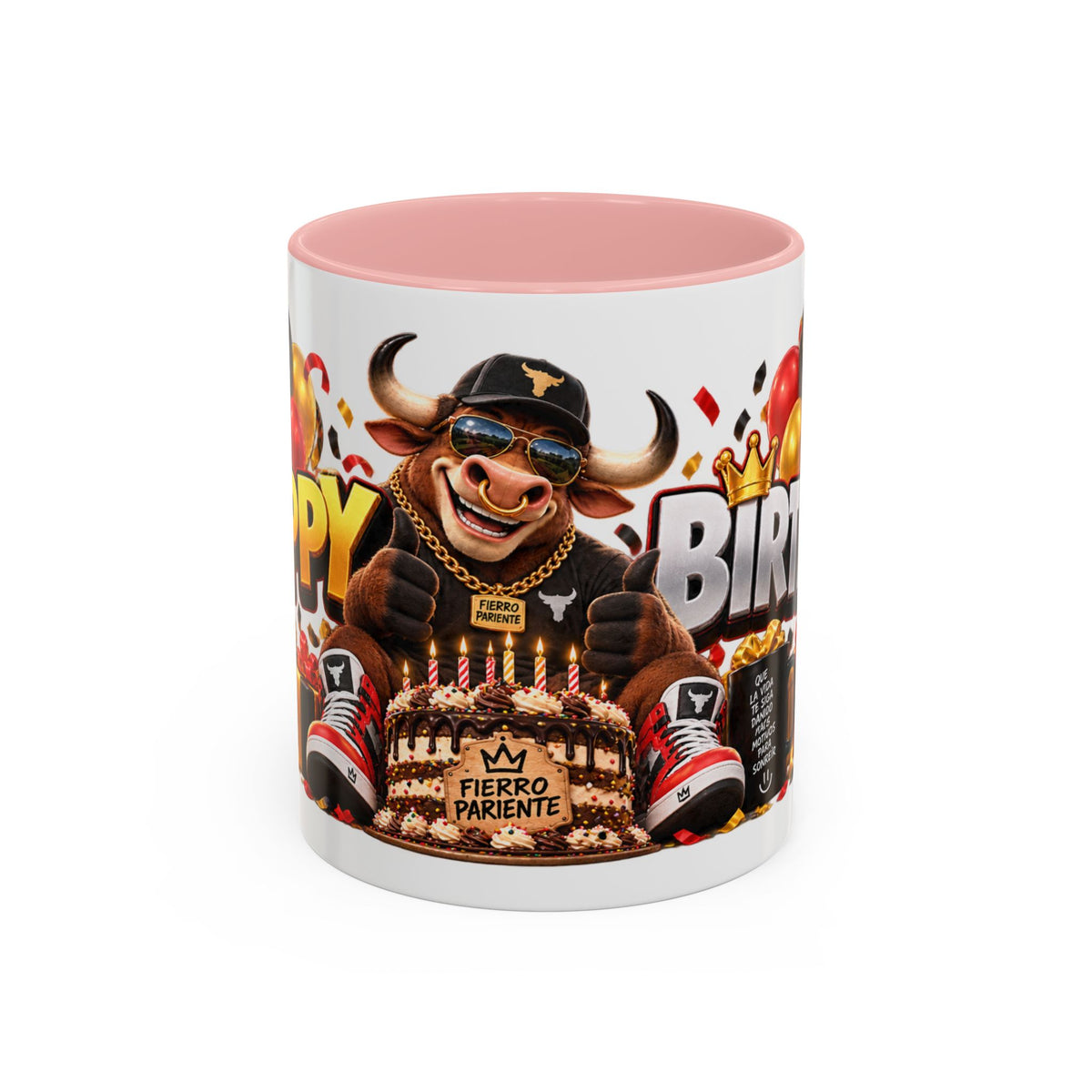 Happy Birthday Bull Mug – Colorful 3D Birthday Gift – White Coffee Mug