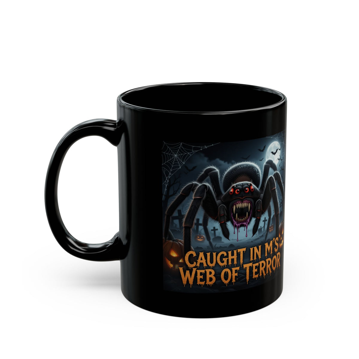 Halloween Spider Mug — "Caught in Mom's Web of Terror" Coffee Cup (11oz & 15oz)