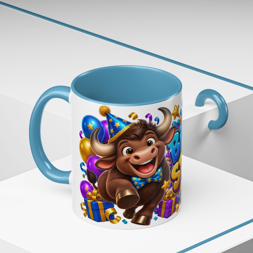 Birthday Stampede White Mug – Cute Buffalo Birthday Cup, Colorful Fun Party Gift