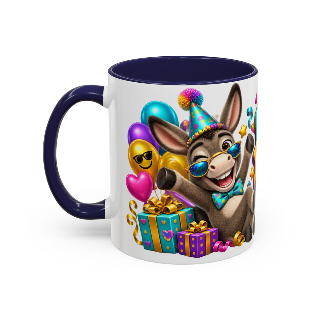 Kickin’ It Birthday Style Donkey White Mug – Funny Happy Birthday Party Cup, Cute Colorful Gift
