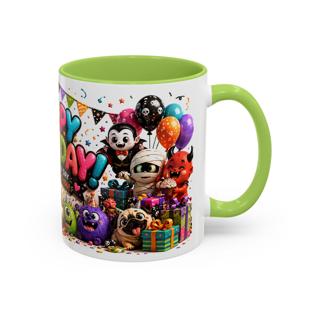 Happy Birthday Accent Coffee Mug — Colorful 3D Birthday Party Design (11/15oz)