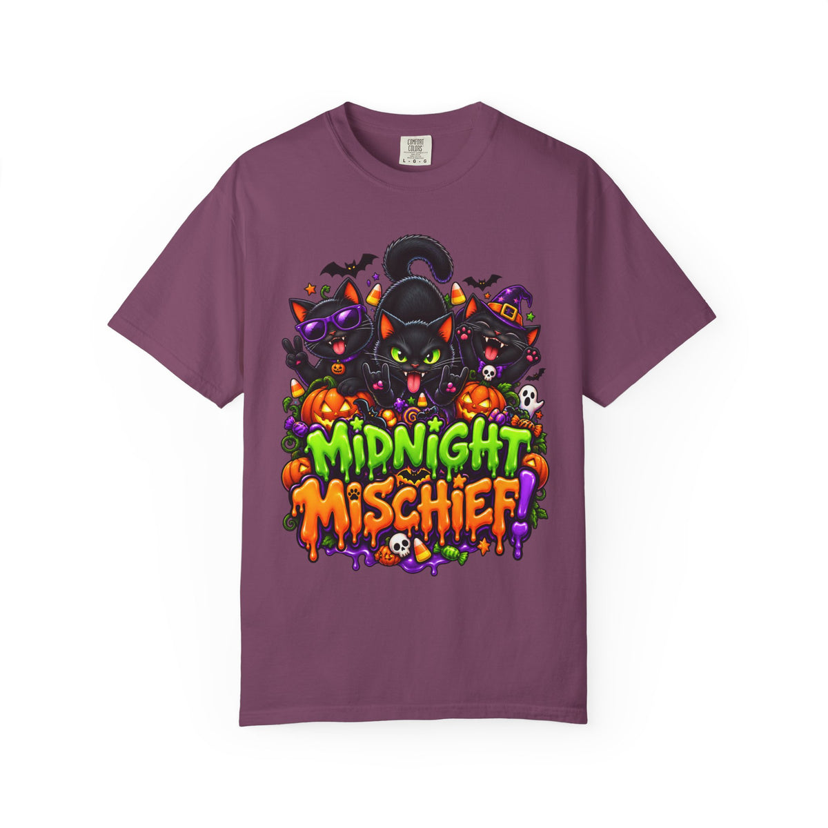 Midnight Mischief Halloween T-Shirt – Funny Black Cat Graphic Tee