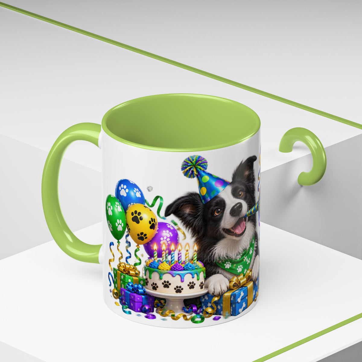 Herd the Crew Border Collie Birthday White Mug