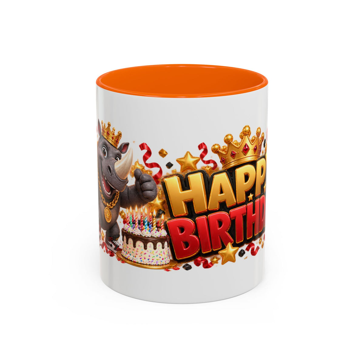 Happy Birthday Rhino Mug – Colorful 3D Birthday Gift – White Coffee Mug
