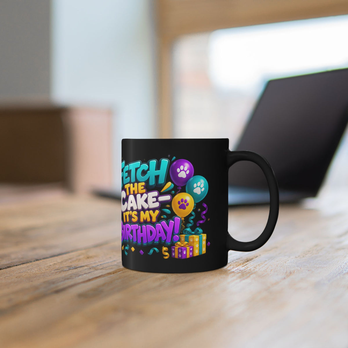 Beagle Birthday Mug – Fetch the Cake Black Ceramic Coffee Cup