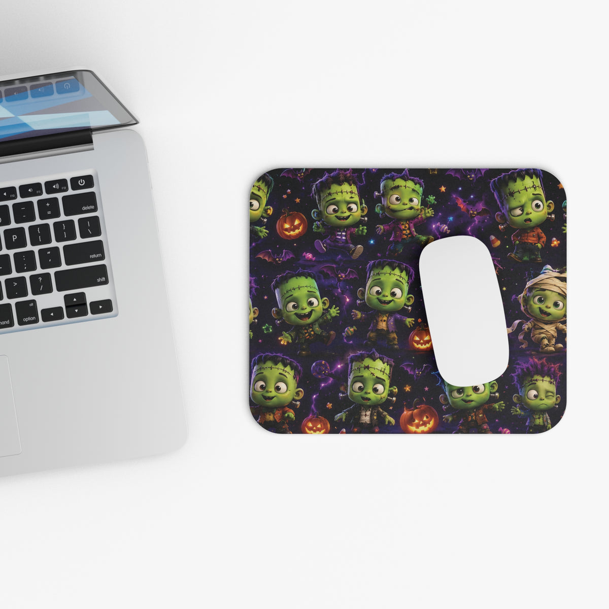 Cute Halloween Monsters Mouse Pad — Colorful Spooky Pattern (9" x 8")