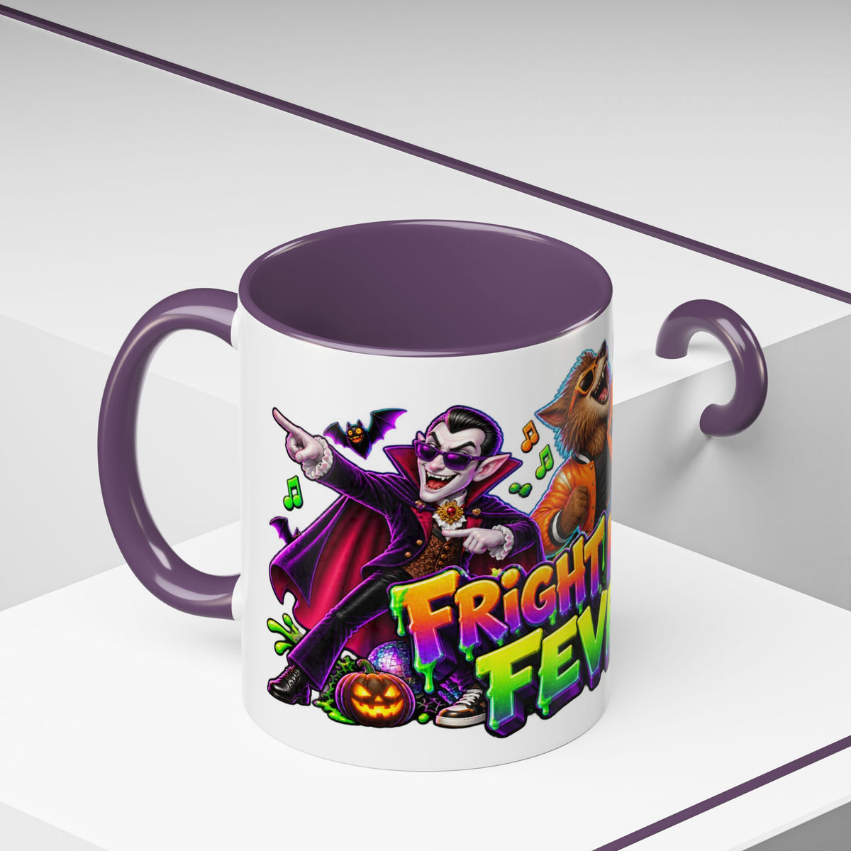 Fright Night Fever Dancing Monsters Halloween White Mug