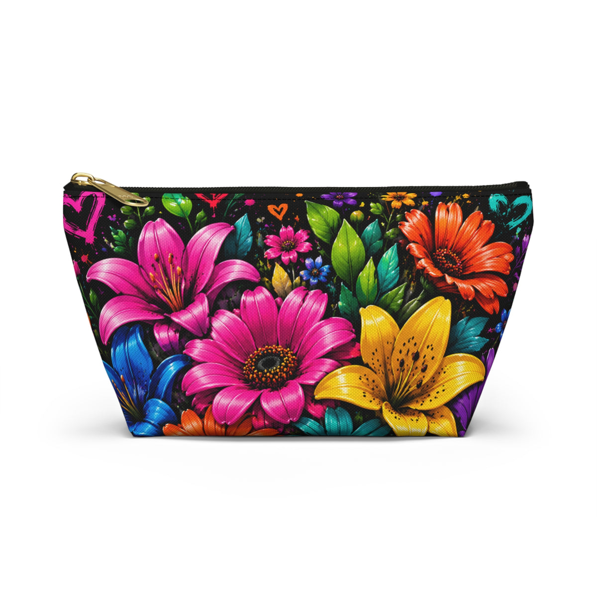 Floral Burst Accessory Pouch — Colorful T-Bottom Makeup & Travel Bag