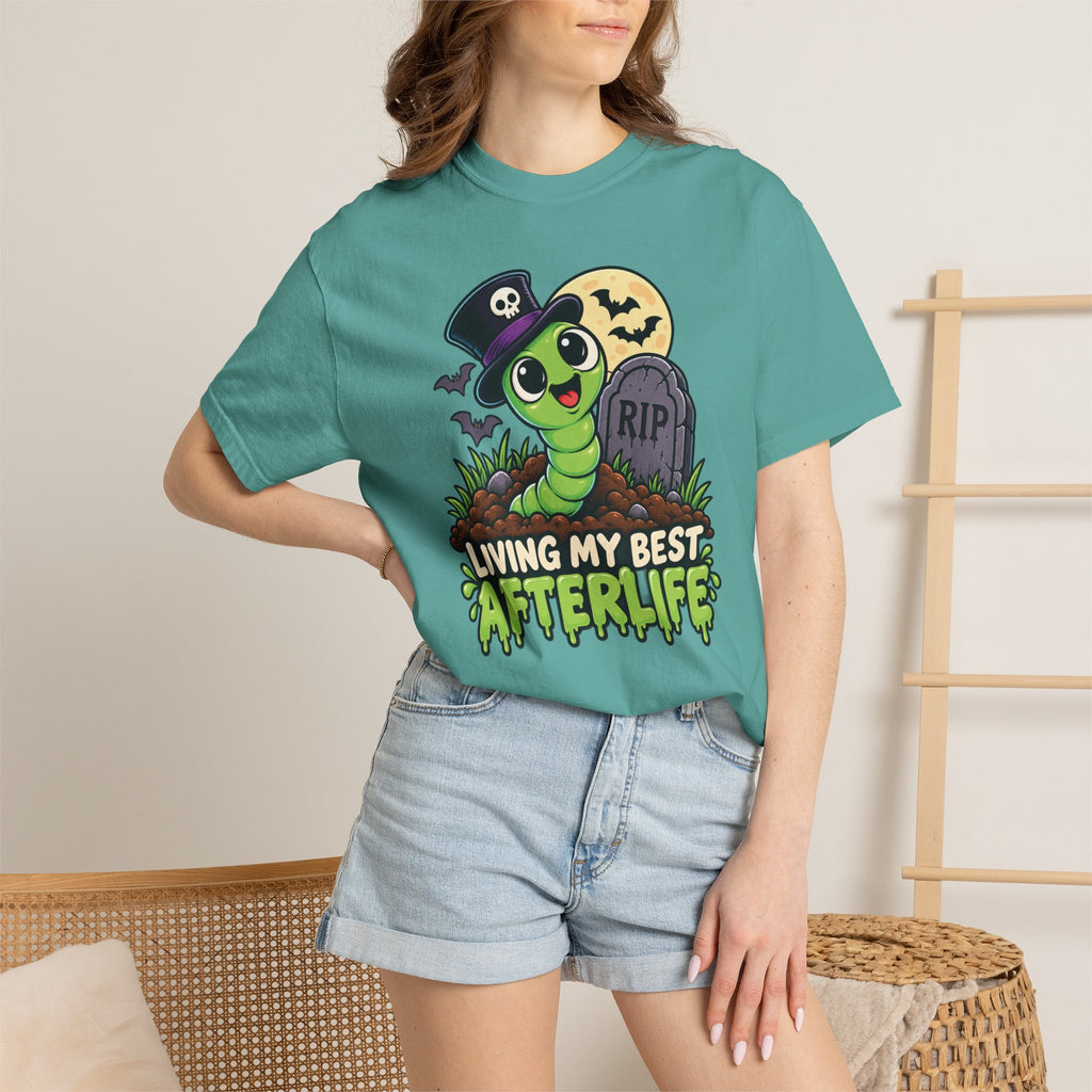 Living My Best Afterlife – Cute Halloween Graveyard Worm T-Shirt