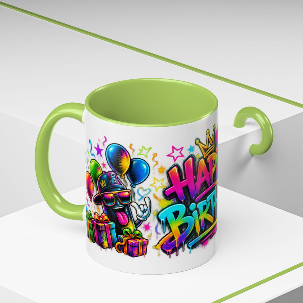 Happy Birthday Accent Coffee Mug – Colorful Graffiti Cake & Balloons (11/15oz)