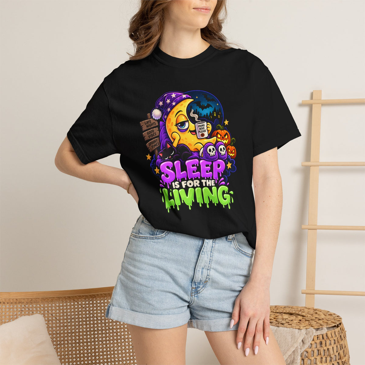 Sleep Is for the Living – Funny Halloween Moon T-Shirt