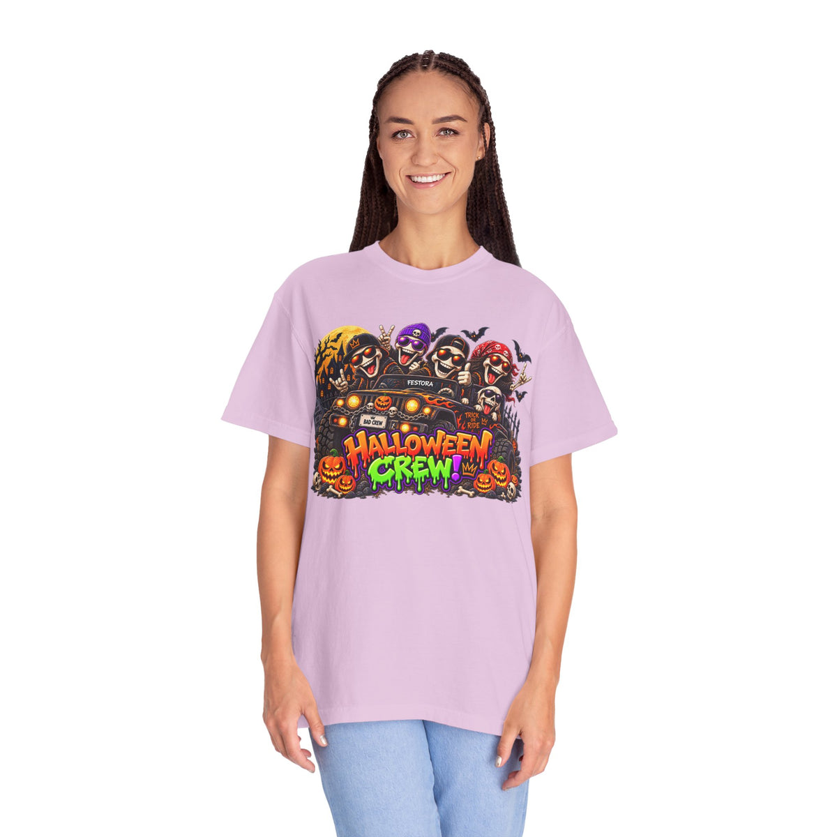 Halloween Crew T-Shirt – Skeleton Jeep Spooky Graphic Tee