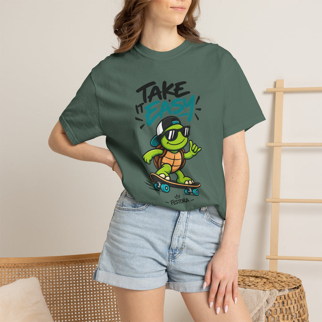 Take It Easy Skate Turtle Graphic T-Shirt | Festora Everyday