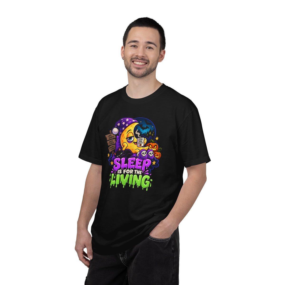 Sleep Is for the Living – Funny Halloween Moon T-Shirt