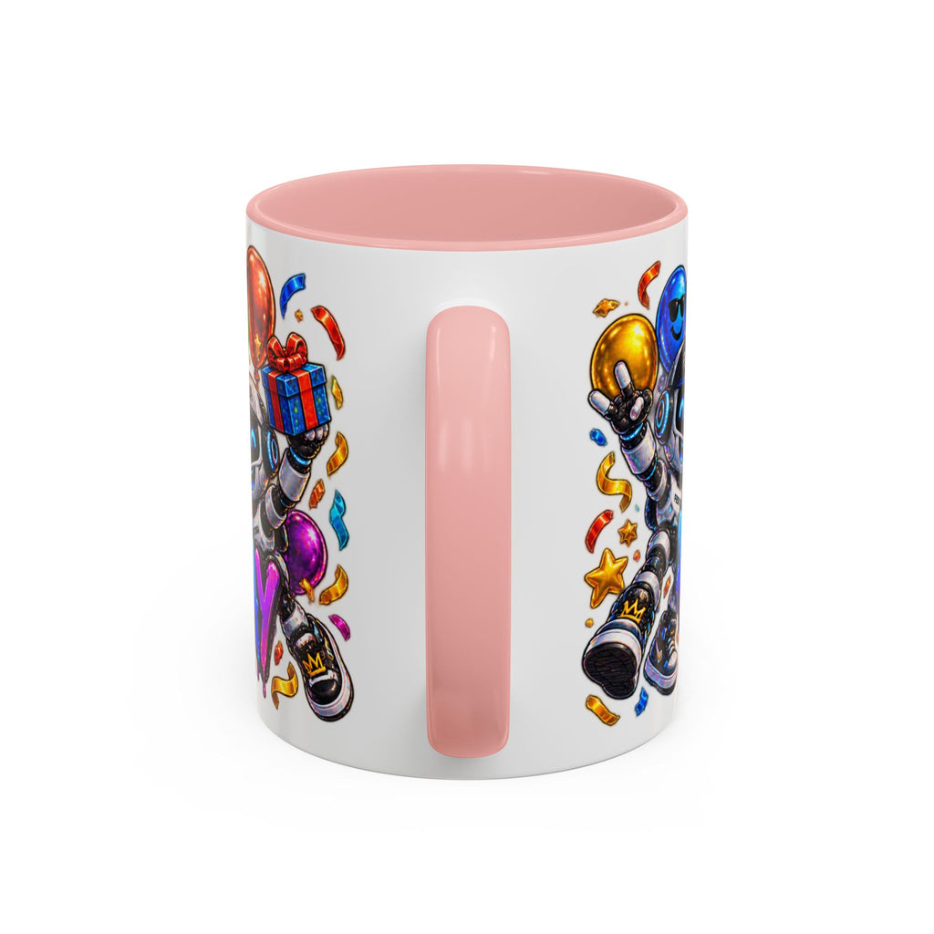 Birthday Robot Coffee Mug — Colorful Happy Birthday Accent Mug (11oz)