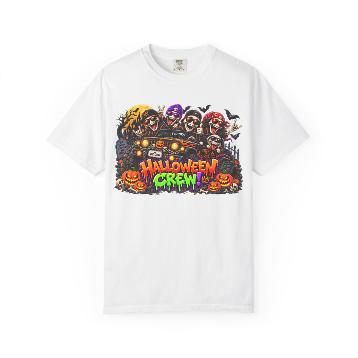 Halloween Crew T-Shirt – Skeleton Jeep Spooky Graphic Tee
