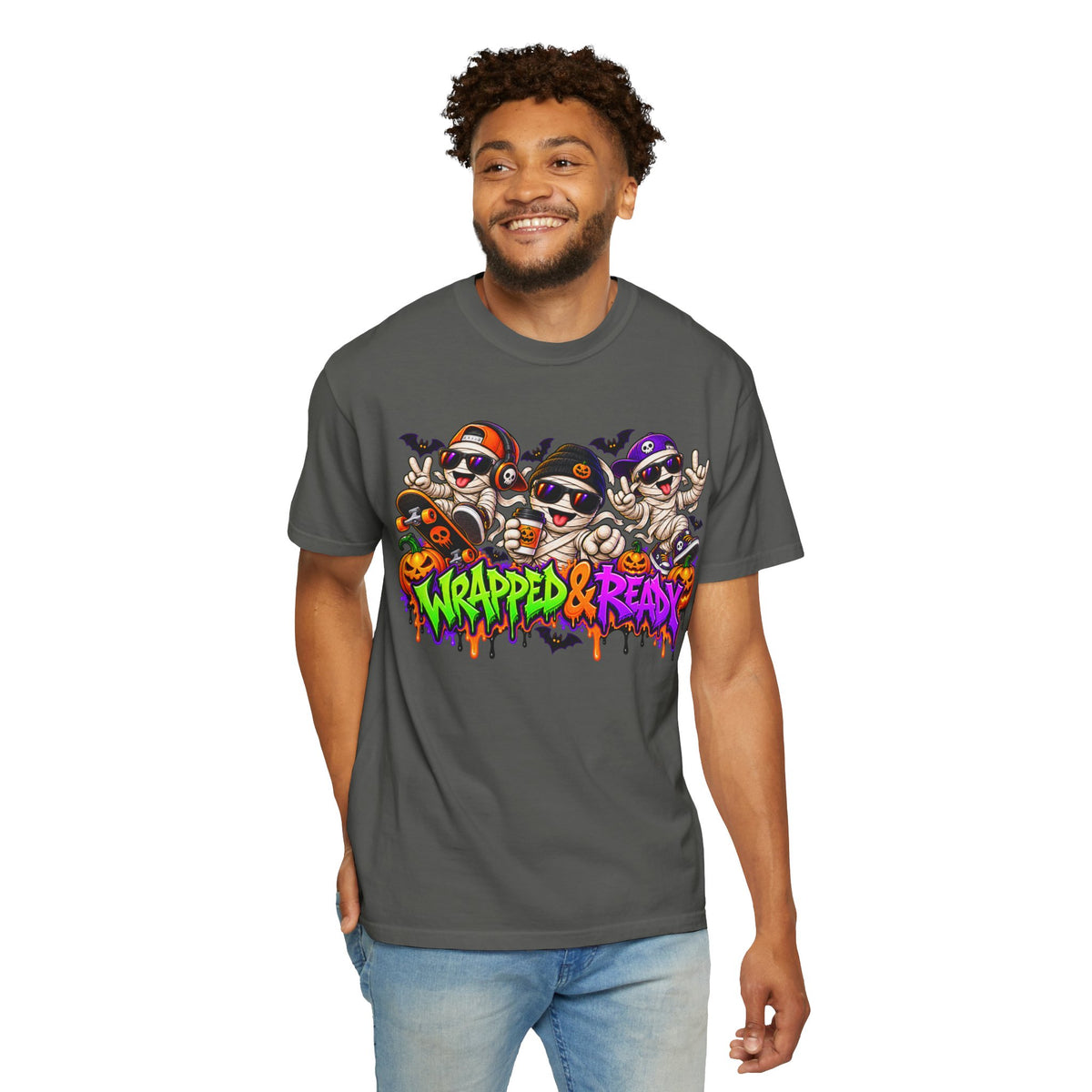 Wrapped & Ready – Halloween Mummy Crew Graphic T-Shirt