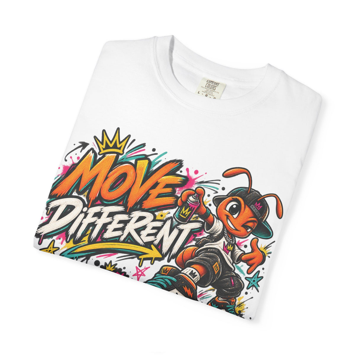 Move Different Graphic T-Shirt — Streetwear Skate Ant Mascot Design
