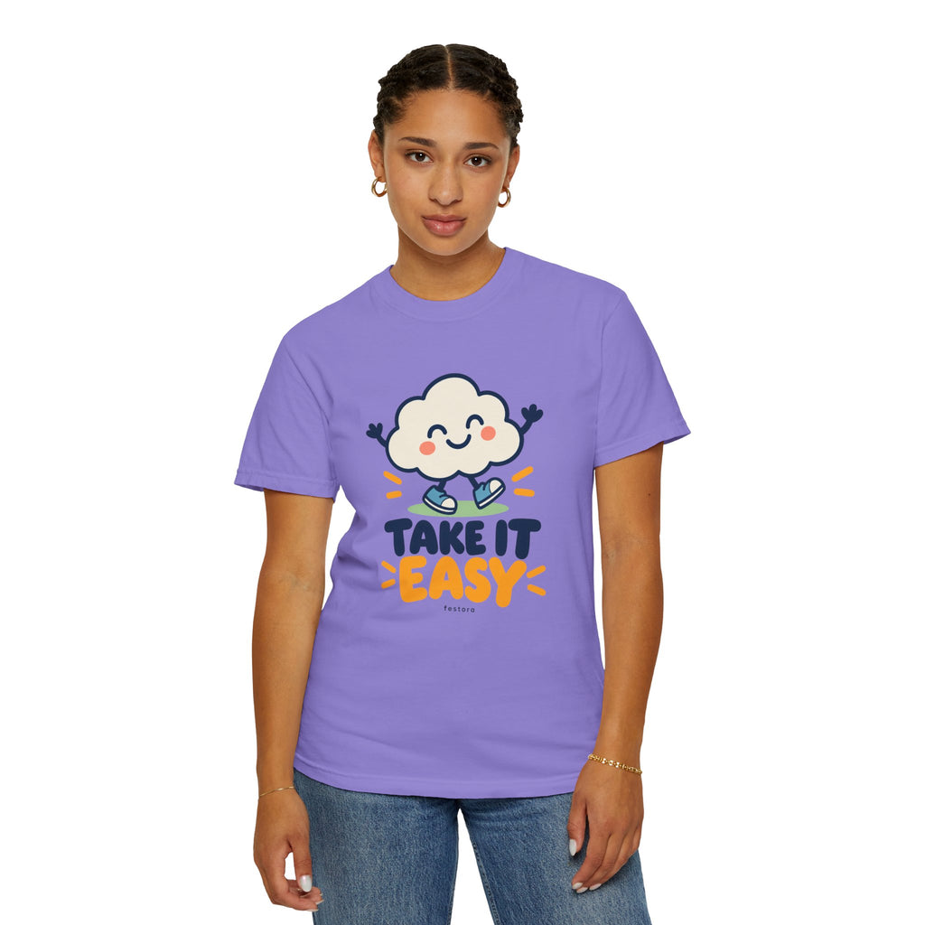 Take It Easy – Happy Cloud Graphic T-Shirt | Festora Everyday