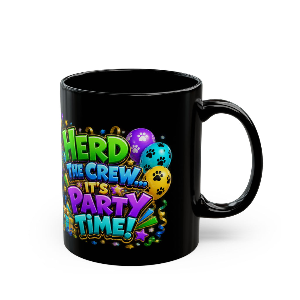 Herd the Crew Border Collie Birthday Black Mug