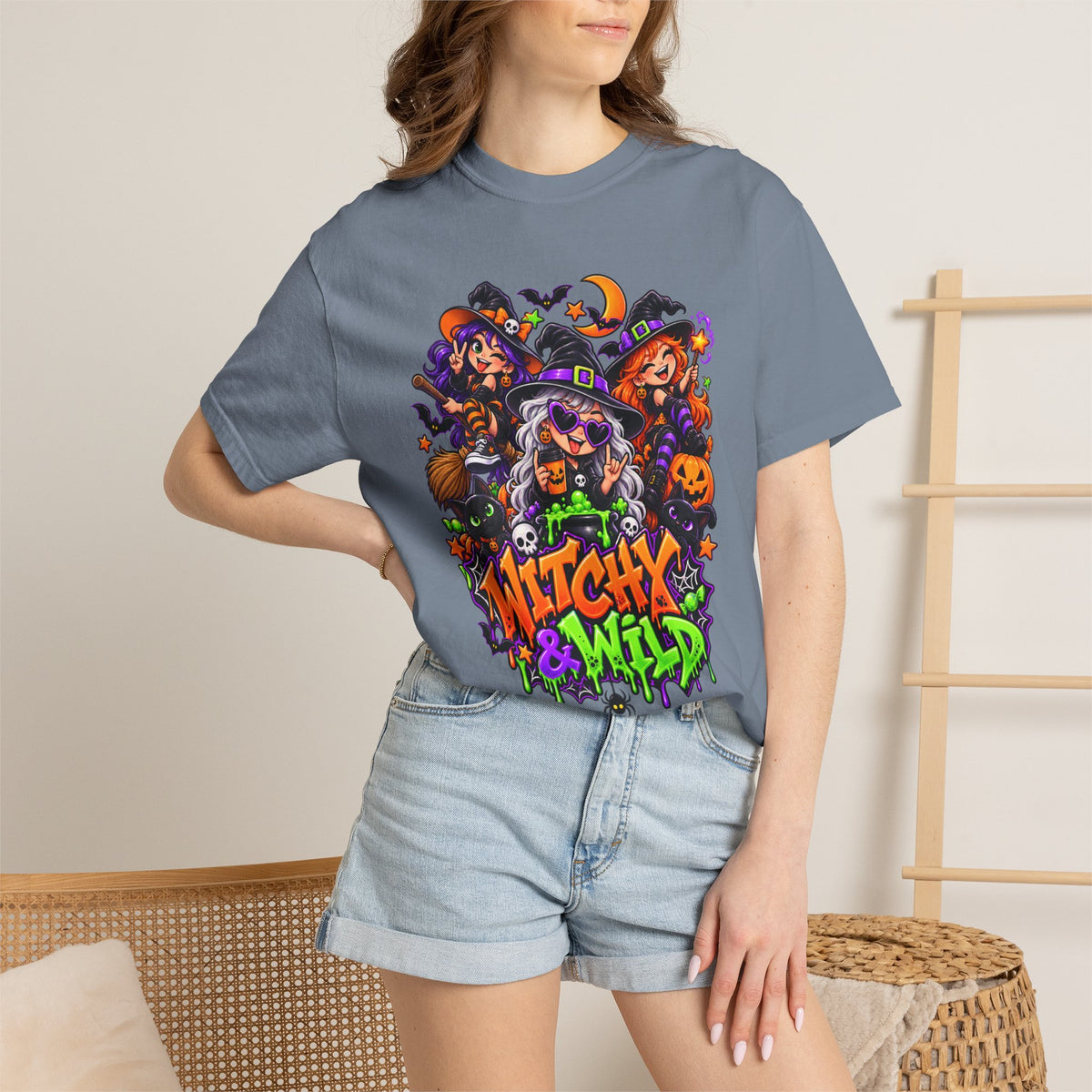 Witchy & Wild – Halloween Witch Crew Graphic T-Shirt