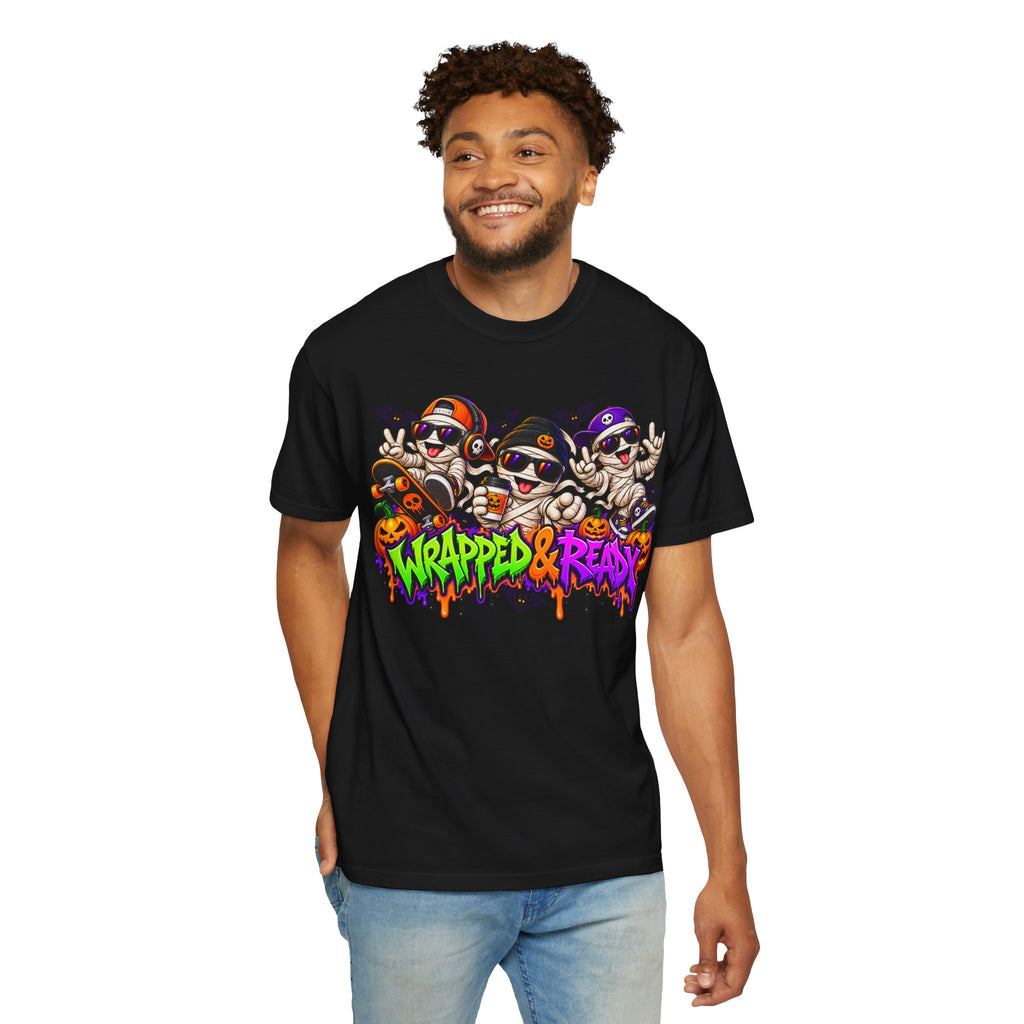 Wrapped & Ready – Halloween Mummy Crew Graphic T-Shirt