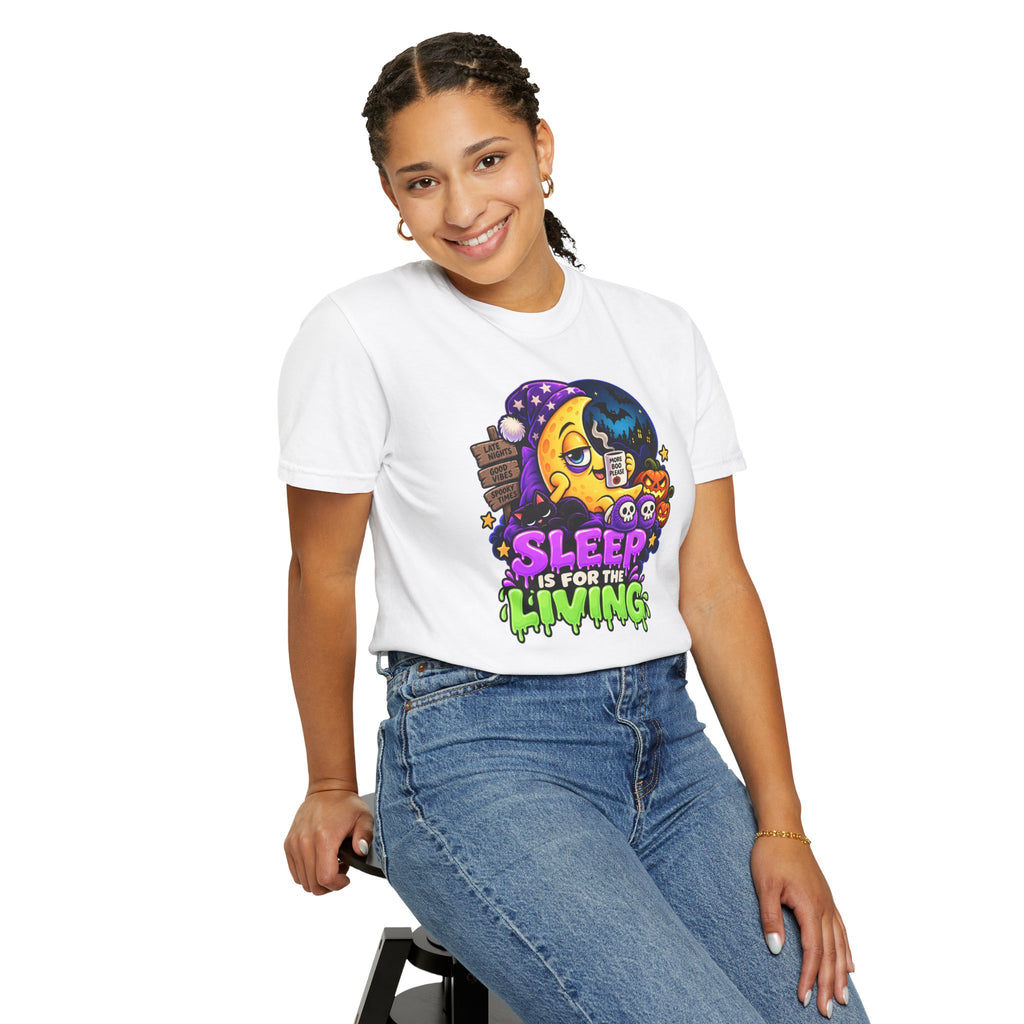 Sleep Is for the Living – Funny Halloween Moon T-Shirt