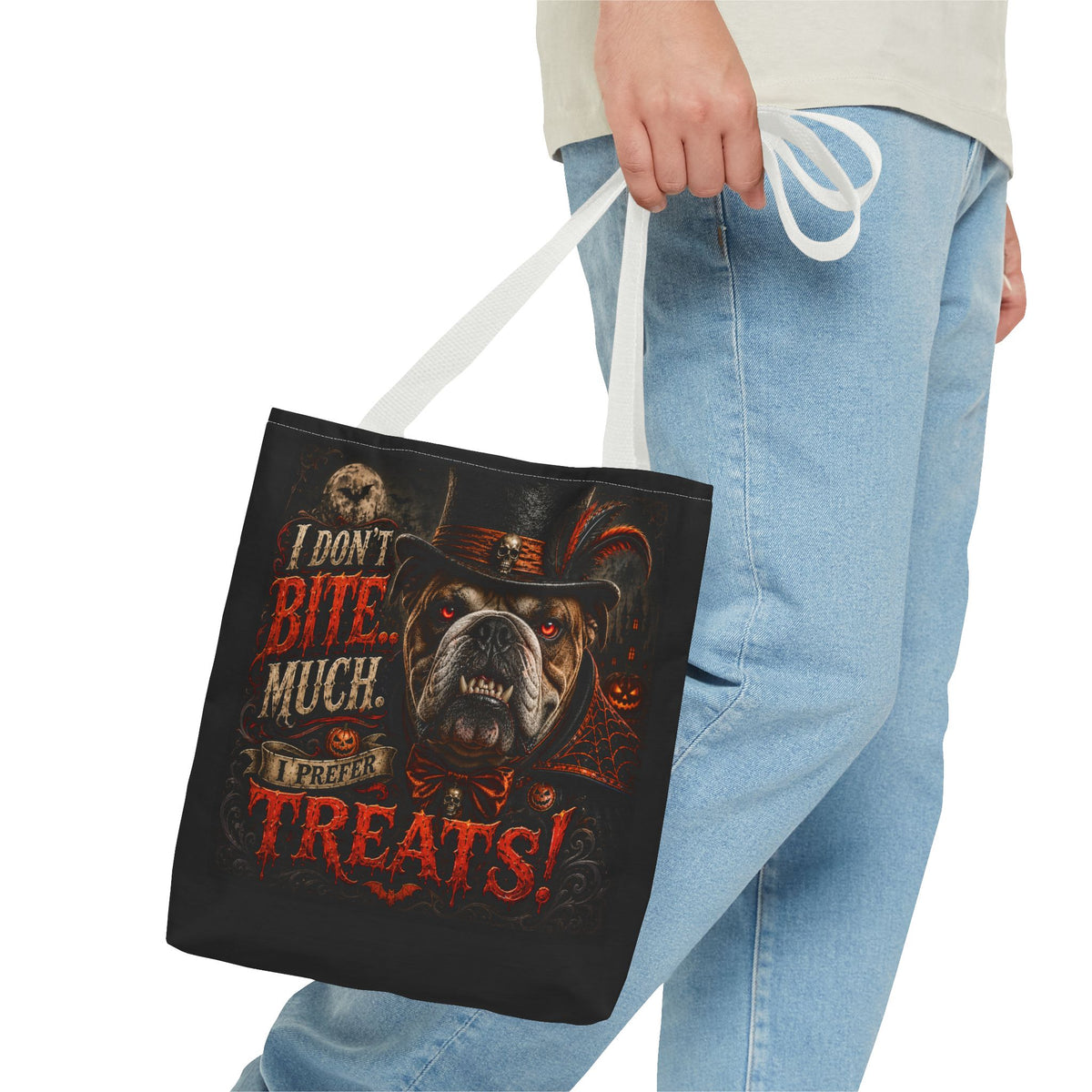 Halloween Bulldog Tote Bag - "I Don't Bite Much, I Prefer Treats!" Candy Bag